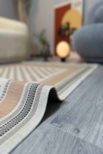 Siyah Beyaz ve Bej Tonlarında Kare Desenli Kilim Etnik Bohem Stil Yıkanabilir Pamuk Taban Kilim