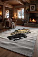Siyah Gold Soyut Fırça Darbe Desenli Lüks Halı - Altın Varak Modern Salon Halısı