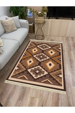 Siyah Ve Kahve Tonlarında Geometrik Eskitme Desenli Dekoratif Dokuma Taban Cotton3618