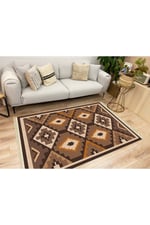 Siyah Ve Kahve Tonlarında Geometrik Eskitme Desenli Dekoratif Dokuma Taban Cotton3618