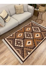 Siyah Ve Kahve Tonlarında Geometrik Eskitme Desenli Dekoratif Dokuma Taban Cotton3618