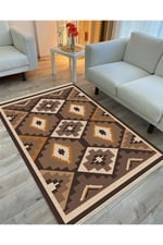 Siyah Ve Kahve Tonlarında Geometrik Eskitme Desenli Dekoratif Dokuma Taban Cotton3618