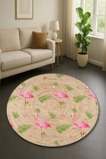 Tropik Flamingo Desenli Hasır Görünümlü Halı 997