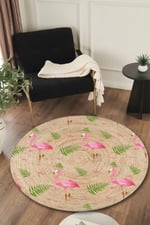 Tropik Flamingo Desenli Hasır Görünümlü Halı 997