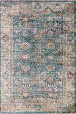 Turkuaz Vintage Eskitme Salon Halısı Klasik Desenli Kaymaz Taban Modern Halı 2151