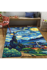 van gogh yıldızlı geceler Pastel Tonlarında Dokuma Taban Salon Halısı Çocuk Halısı  Mars 259