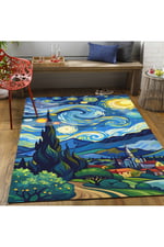 van gogh yıldızlı geceler Pastel Tonlarında Dokuma Taban Salon Halısı Çocuk Halısı  Mars 259