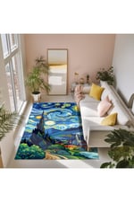 van gogh yıldızlı geceler Pastel Tonlarında Dokuma Taban Salon Halısı Çocuk Halısı  Mars 259