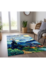 van gogh yıldızlı geceler Pastel Tonlarında Dokuma Taban Salon Halısı Çocuk Halısı  Mars 259