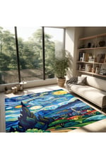 van gogh yıldızlı geceler Pastel Tonlarında Dokuma Taban Salon Halısı Çocuk Halısı  Mars 259