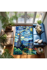 van gogh yıldızlı geceler Pastel Tonlarında Dokuma Taban Salon Halısı Çocuk Halısı  Mars 259
