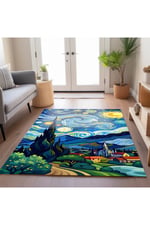 van gogh yıldızlı geceler Pastel Tonlarında Dokuma Taban Salon Halısı Çocuk Halısı  Mars 259