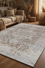 Vintage Etnik Desenli Bej Vizon Kilim Halı – Salon Oturma Odası Modern Eskitme Görünüm 2244