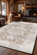 Vintage Etnik Desenli Bej Vizon Kilim Halı – Salon Oturma Odası Modern Eskitme Görünüm 2244