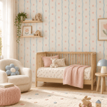 Açık Mavi Dalgalı Çizgiler ve Pastel Pembe Puantiyeler Çocuk Odası Poster Duvar Kağıdı
