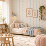 Açık Mavi Dalgalı Çizgiler ve Pastel Pembe Puantiyeler Çocuk Odası Poster Duvar Kağıdı