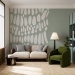 Adaçayı Yeşili Zeminde Kırık Beyaz Organik Oval Formlar Modern Poster Duvar Kağıdı
