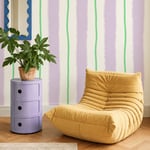 Kırık Beyaz Zeminde Pastel Lila Bantlar ve Yeşil Dalgalı Çizgiler Modern Poster Duvar Kağıdı