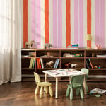 Krem Zeminde Pastel Pembe Dalgalı Şeritler ve Turuncu Fırça Çizgileri Modern Poster Duvar Kağıdı