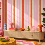 Krem Zeminde Pastel Pembe Dalgalı Şeritler ve Turuncu Fırça Çizgileri Modern Poster Duvar Kağıdı