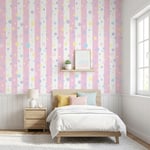 Pastel Pembe Çizgili Puantiyeli Çocuk Odası Poster Duvar Kağıdı