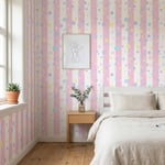Pastel Pembe Çizgili Puantiyeli Çocuk Odası Poster Duvar Kağıdı