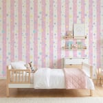Pastel Pembe Çizgili Puantiyeli Çocuk Odası Poster Duvar Kağıdı