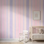 Pastel Pembe Lila Çizgili Çocuk Odası Poster Duvar Kağıdı
