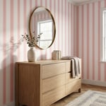 Pastel Pembe ve Kırık Beyaz İnce Dikey Çizgiler Çocuk Odası Poster Duvar Kağıdı