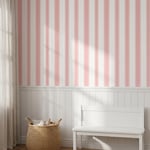 Pastel Pembe ve Kırık Beyaz İnce Dikey Çizgiler Çocuk Odası Poster Duvar Kağıdı