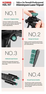 KOBB KBL16T 160CM Su Terazili Profesyonel Alüminyum Lazer Tripod