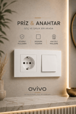  Ovivo Grano Beyaz Anahtar Topraklı Priz Seti