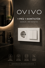 Ovivo Grano Beyaz Topraklı Priz ve Komitatör Anahtar Seti