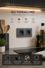Ovivo Grano Füme 2'li Set Topraklı Priz