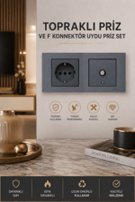 Ovivo Grano Füme Topraklı Priz ve F Konnektör Uydu Priz Set