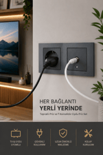 Ovivo Grano Füme Topraklı Priz ve F Konnektör Uydu Priz Set
