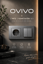Ovivo Grano Füme Topraklı Priz ve Komitatör Anahtar Seti