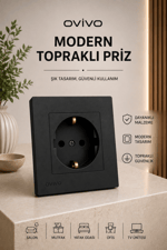 Ovivo Grano Siyah Topraklı Priz