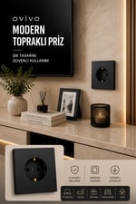 Ovivo Grano Siyah Topraklı Priz