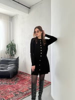 Altın Düğme Detaylı Triko Etek & Üst Takım - Siyah