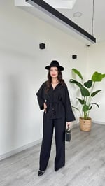 Belden Büzgülü Modern İkili Takım Siyah