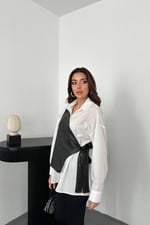 Beyaz Yandan Bağlamalı Yelek Gömlek - BEYAZ