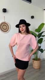 Bisiklet Yaka Pembe Balon Kol Bluz – Modern Şık Ofis Bluzu - Pembe