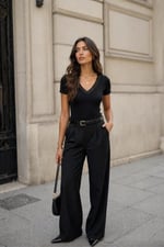 Dantelli V Yaka Yarım Kol Body Siyah