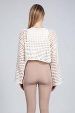 Ekru Ajurlu Crop Bluz - Ekru