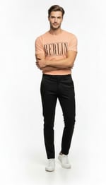 Erkek Berlin Tipografi Baskılı Minimal Günlük T-Shirt