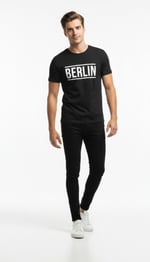 Erkek Berlin Tipografi Baskılı Minimal Günlük T-Shirt