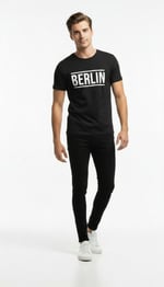 Erkek Berlin Tipografi Baskılı Minimal Günlük T-Shirt
