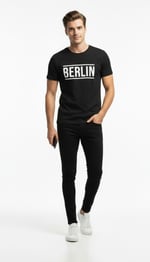 Erkek Berlin Tipografi Baskılı Minimal Günlük T-Shirt