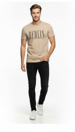Erkek Berlin Tipografi Baskılı Minimal Günlük T-Shirt